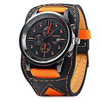 Men\'s Wrist watch Quartz Calendar / Leather Band Cool Casual Black Orange