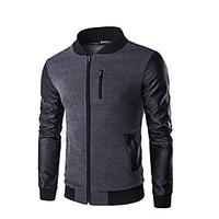 Men\'s Casual/Daily Simple Jackets, Color Block Stand Long Sleeve Fall Winter Black Gray Cotton Medium