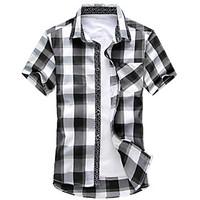 Men\'s Casual/Daily Simple Shirt, Check Shirt Collar Short Sleeve Rayon