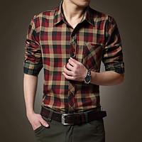 mens casualdaily simple all seasons shirt solid plaid shirt collar lon ...