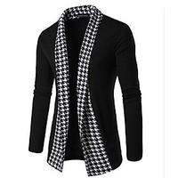 Men\'s Casual/Daily Simple Regular Cardigan, Solid Black Gray Shirt Collar Long Sleeve Cotton Spring Medium Micro-elastic