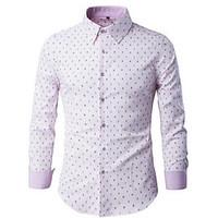 Men\'s Going out / Casual/Daily Simple Fall Shirt, Print Shirt Collar Long Sleeve Blue / Pink / White Cotton Medium