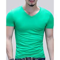 Men\'s Going out Casual/Daily Holiday Simple T-shirt, Solid V Neck Short Sleeve Cotton