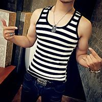 Men\'s Casual/Daily Active Tank Top, Striped Color Block Round Neck Sleeveless Cotton Modal