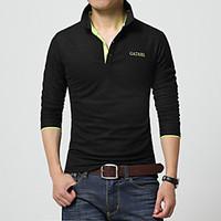 Men\'s Casual/Daily Simple Polo, Solid Letter Shirt Collar Long Sleeve Cotton