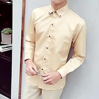 Men\'s Casual/Daily Simple Spring Shirt, Solid Shirt Collar Long Sleeve Cotton Medium