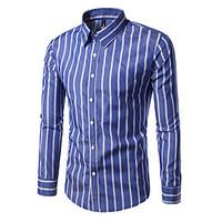 Men\'s Casual/Daily Beach Simple All Seasons Shirt, Striped Classic Collar Long Sleeve Cotton Polyester Medium