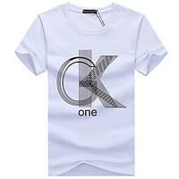 Men\'s Casual/Daily Simple Summer T-shirt, Print Round Neck Short Sleeve Cotton Medium