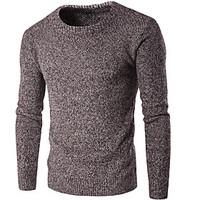 Men\'s Casual/Daily Regular Pullover, Solid Round Neck Long Sleeve Nylon Spring Medium Micro-elastic