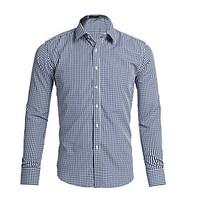 Men\'s Casual/Daily Simple Spring Fall Shirt, Check Shirt Collar Long Sleeve Blue Red Black Cotton Medium