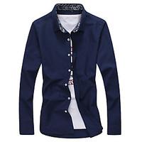 Men\'s Plus Size Work Simple Spring Summer ShirtColor Block Shirt Collar Long Sleeve Blue White Black Cotton Acrylic Medium k404