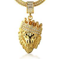 Men\'s Pendant Necklaces Rhinestone Crown Animal Shape Lion Gold 18K gold Imitation Diamond Alloy Rock Personalized Jewelry 147Party Gift