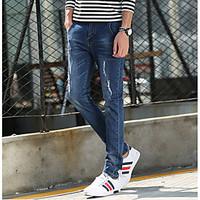 Men\'s Skinny Jeans Pants, Casual/Daily Simple Solid Mid Rise Zipper Cotton Micro-elastic Fall / Winter