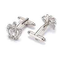 Men\'s Fashion Crystal Crown Silver Alloy French Shirt Cufflinks (1-Pair)