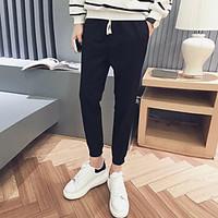 mens mid rise micro elastic chinos pants simple harem pure color overs ...