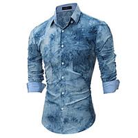 Men\'s Casual/Daily Chinoiserie Shirt, Check Classic Collar Long Sleeve Cotton