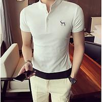 Men\'s Casual/Daily Simple Polo, Solid Button Down Collar Short Sleeve Cotton