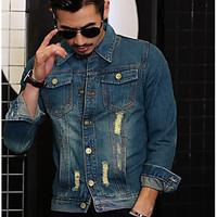 mens casual casual spring denim jacket solid print stand long sleeve r ...