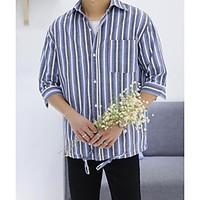 Men\'s Casual/Daily Simple Spring Summer Shirt, Striped Shirt Collar ½ Length Sleeve Cotton Thin