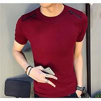 Men\'s Going out Casual/Daily Vintage Simple Spring Summer T-shirt, Solid Round Neck Short Sleeve Cotton Medium