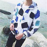 Men\'s Casual/Daily Simple Summer Jacket, Print Hooded Long Sleeve Regular Polyester