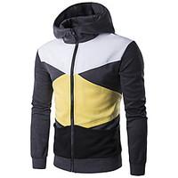 Men\'s Casual/Daily Simple Hoodie Color Block Round Neck Micro-elastic Cotton Long Sleeve Fall