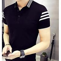 mens daily casual simple polo solid striped shirt collar short sleeve  ...