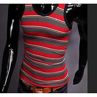 Men\'s Beach Sports Active Summer Tank Top, Striped U Neck Sleeveless Cotton Thin