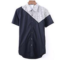 Men\'s Going out Street chic T-shirt, Color Block Shirt Collar Short Sleeve Cotton