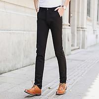 mens mid rise micro elastic skinny pants simple slim solid