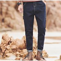 mens mid rise micro elastic jeans pants street chic harem solid