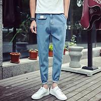 mens mid rise strenchy jeans pants simple harem solid