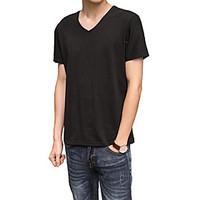 Men\'s Going out Casual/Daily Simple Street chic T-shirt, Solid Round Neck Short Sleeve Rayon