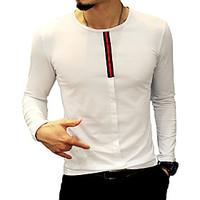Men\'s Plus Size / Casual/Daily Simple All Seasons T-shirtStriped Round Neck Slim Fit Long Sleeve White / Black Cotton Medium