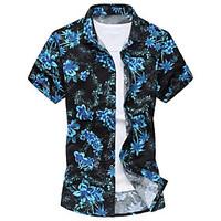 Men\'s Fashion Chinese Style Floral Slim Fit Short Sleeve Shirt, Mercerized Cotton / Casual / Plus Sizes /Print