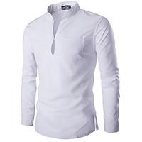 Men\'s Casual/Daily Simple Spring / Fall ShirtSolid Stand Long Sleeve White / Black Cotton Medium