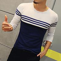 Men\'s Casual Slim Stripes Long Sleeved T-Shirt Striped Round Neck Long Sleeve Blue White Cotton Spandex Thin