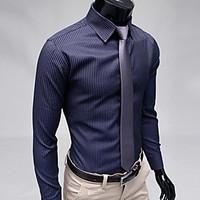 Men\'s Striped Casual / Work / Formal Shirt, Polyester Long Sleeve Black / Blue
