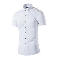 Men\'s Casual/Daily Simple Summer Shirt, Solid Shirt Collar Short Sleeve White Cotton Medium