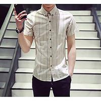 Men\'s Casual/Daily Simple Shirt, Color Block Standing Collar Short Sleeve Cotton