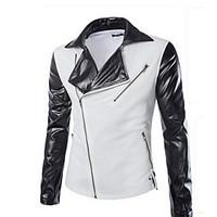 Men\'s Casual/Daily Simple / Street chic Leather Jackets, Solid Shirt Collar Long Sleeve Fall White / Gray Cotton Medium