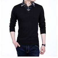 Men\'s Casual/Daily Simple Regular Pullover, Solid Shirt Collar Long Sleeve Cotton Fall Medium Micro-elastic