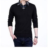 mens casualdaily simple regular pullover solid shirt collar long sleev ...