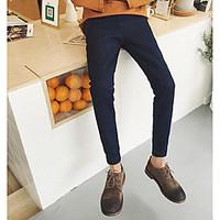 mens low rise micro elastic chinos pants simple straight solid