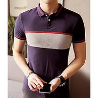 Men\'s Casual/Daily Simple Spring Summer T-shirt, Striped Spread Collar Short Sleeve Others Thin