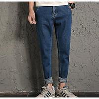 mens mid rise micro elastic jeans pants street chic straight solid