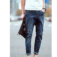 Men\'s Low Rise Micro-elastic Jeans Pants, Street chic Loose Solid