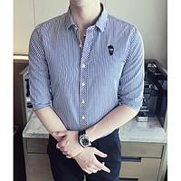 mens casualdaily simple shirt striped shirt collar sleeve polyester th ...