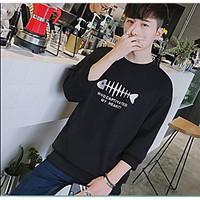 Men\'s Casual/Daily Going out Active Simple Sweatshirt Letter Round Neck strenchy Cotton Long Sleeve Spring Summer