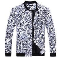 Men\'s Casual/Daily Simple Jackets, Floral Stand Long Sleeve Fall / Winter Blue / White / Beige Rayon Medium